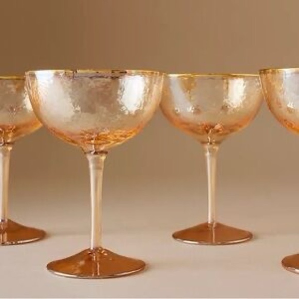 Anthropologie Amber Glass Coupe Set with Gold Rim